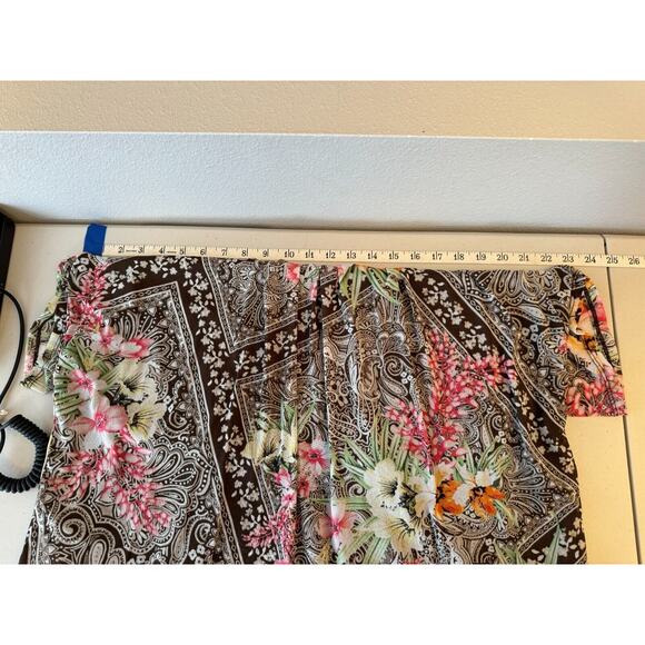 CJ Banks Top Womens Size 1X Brown Short Sleeve Floral Boho Spring Work Career - Picture 6 of 9